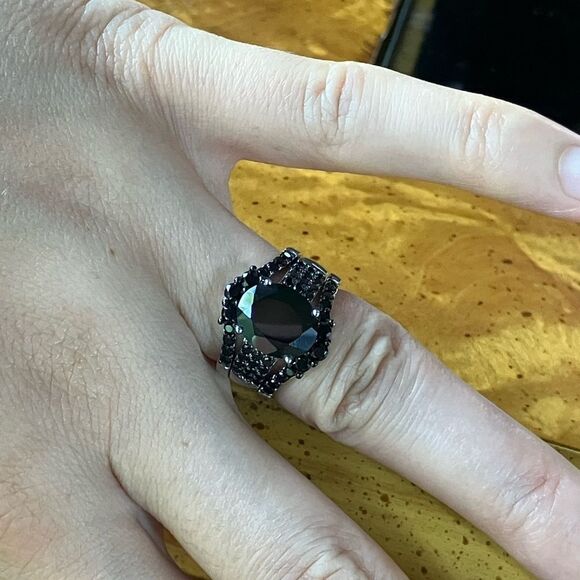 Natural Black Spinel Sterling Silver Ring Set Size 6 - Picture 4 of 11